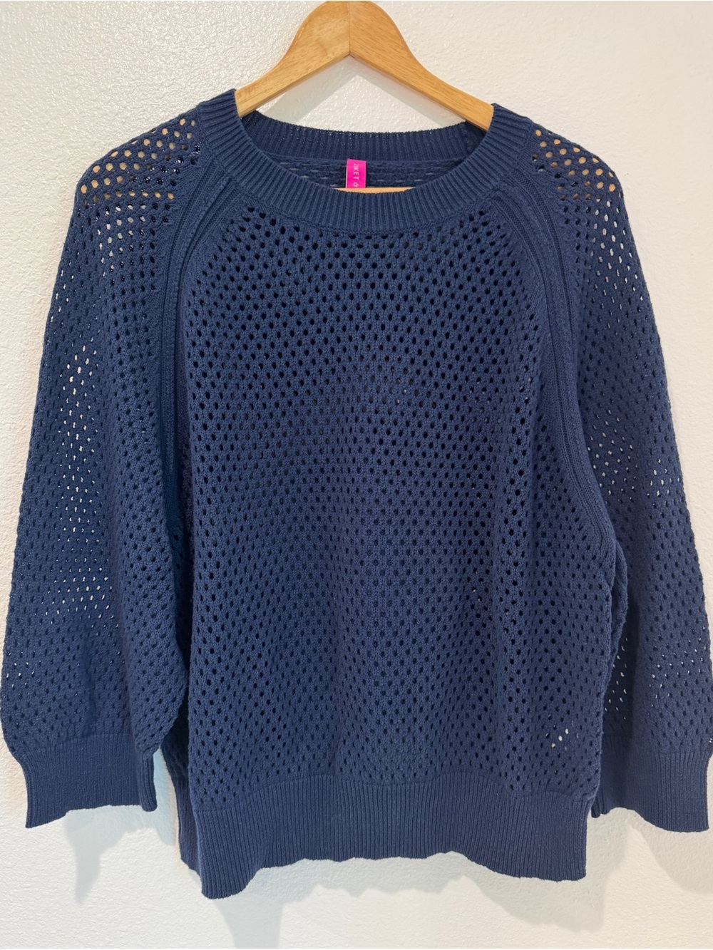 Zaket & Plover Coastal Grandma Navy Open Knit Mesh Sweater 100% Cotton L